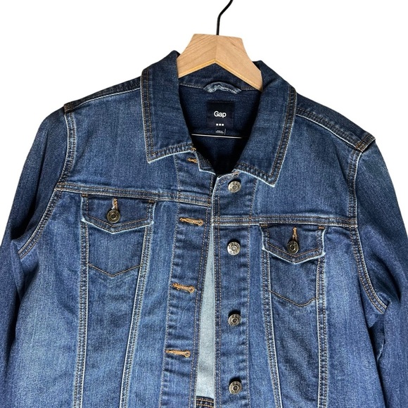 Women's GAP Long Sleeve Jean Jacket Button Down Heavy Duty Cotton/Poly Blend Lg - Picture 2 of 5